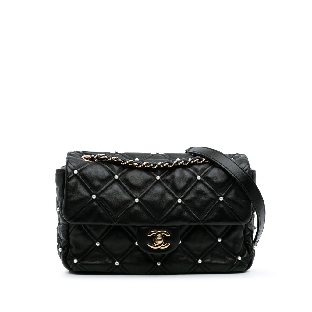 Chanel Medium Quilted Lambskin Pearl Studs Flap