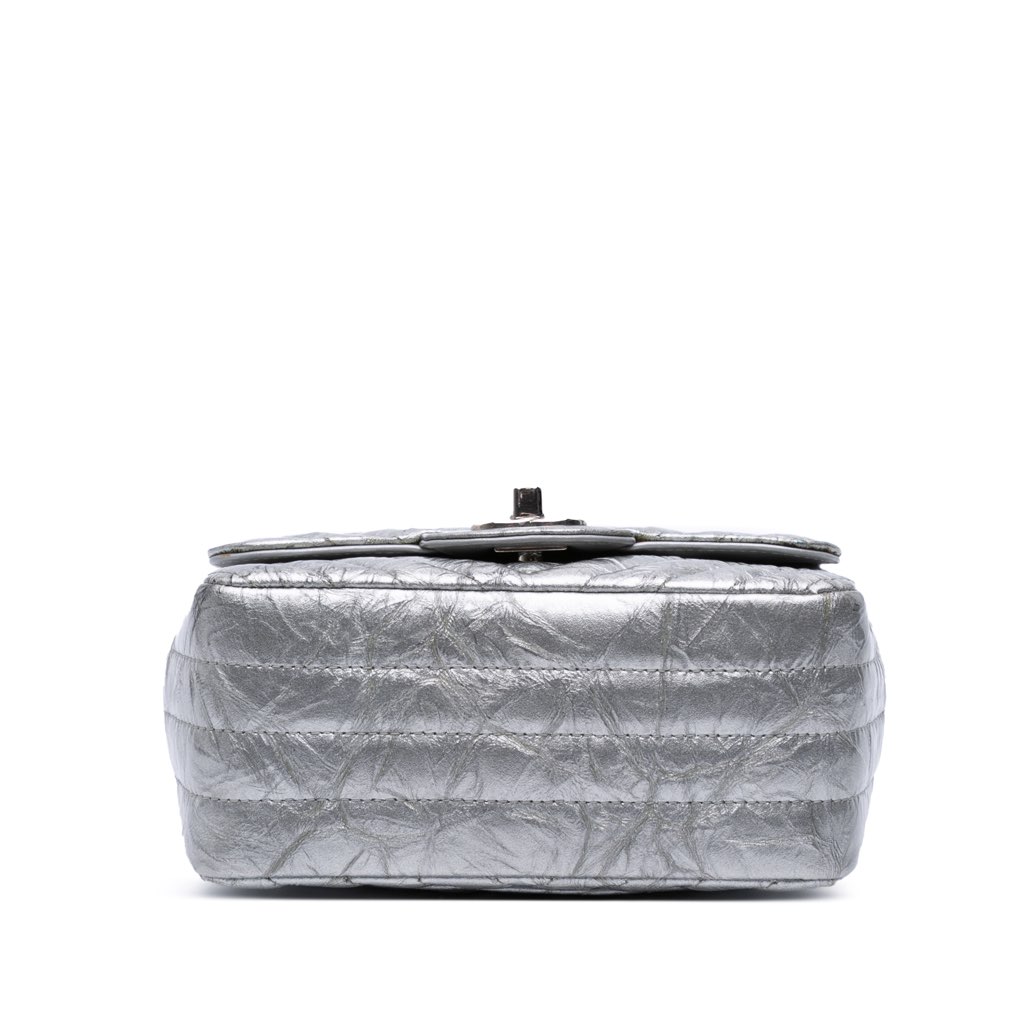Chanel Mini Square Classic Chevron Metallic Crumpled Patent Single Flap - Image 6