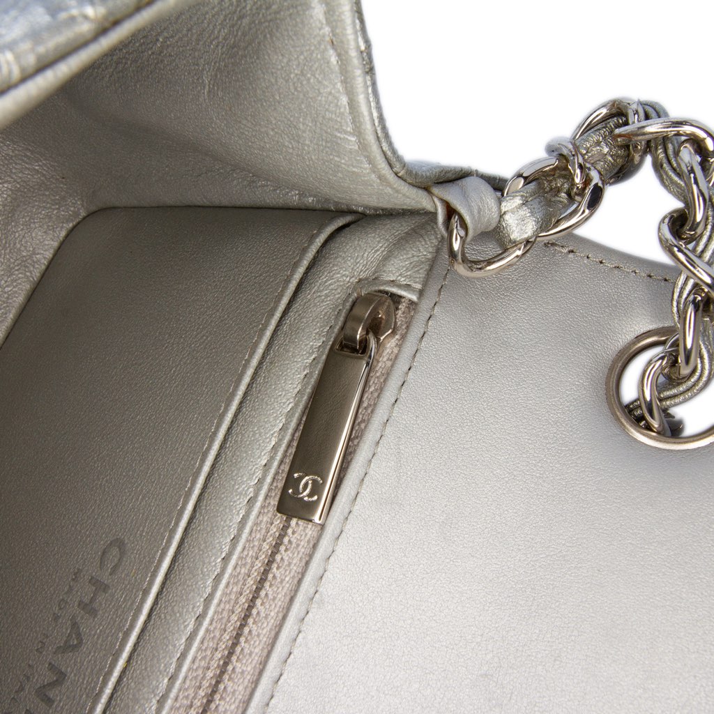 Chanel Mini Square Classic Chevron Metallic Crumpled Patent Single Flap - Image 11