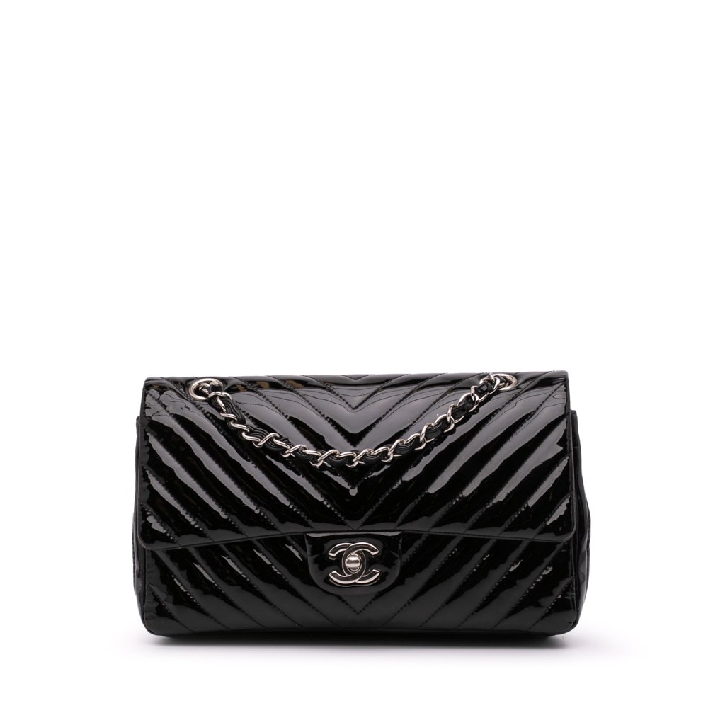 Chanel Medium Classic Chevron Patent Double Flap