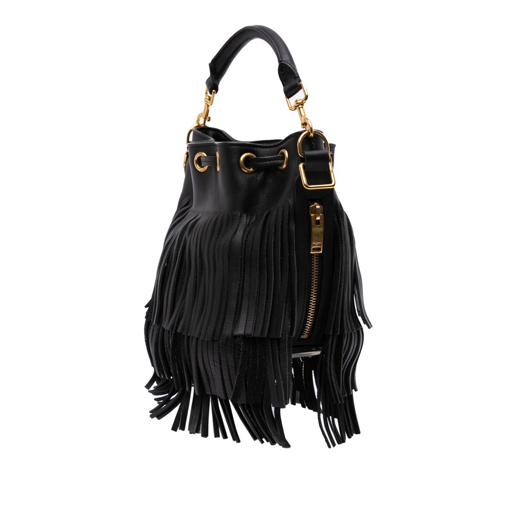 Saint Laurent Small Calfskin Emmanuelle Fringe Bucket Bag - 2