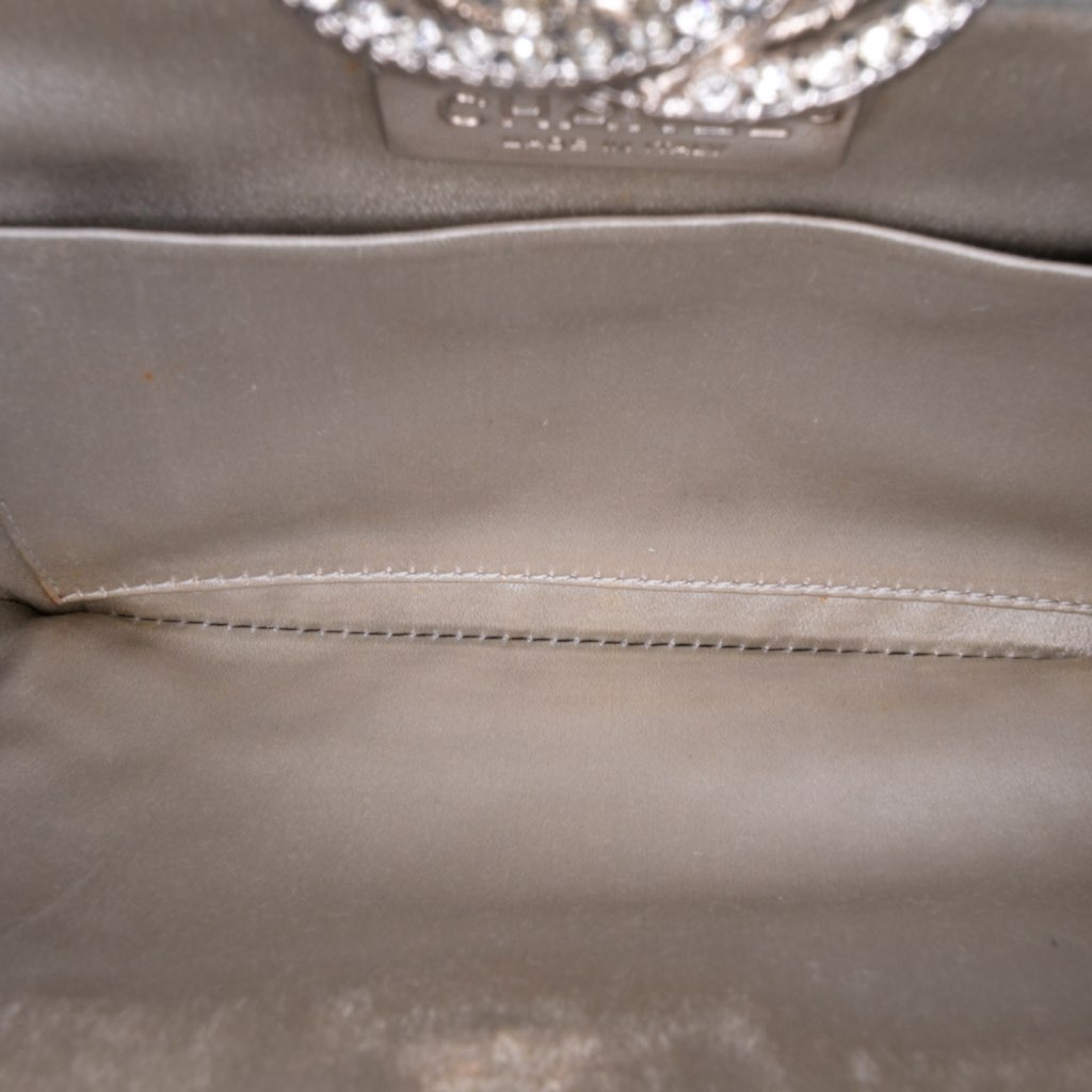 Chanel Metallic Satin Crystal Camellia Evening Frame Clutch - 4