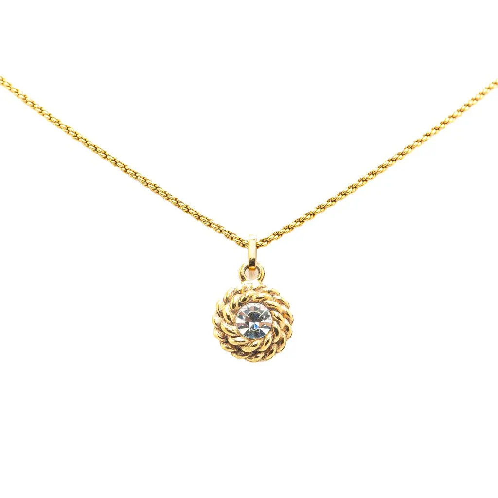 Chanel Gold Plated Rhinestone Pendant Necklace Gold Metal Very good - Front View