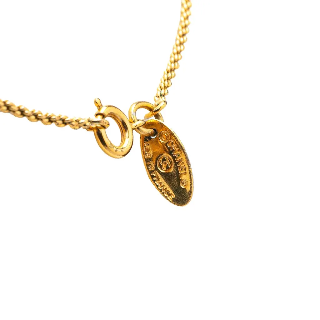 Chanel Gold Plated Rhinestone Pendant Necklace Gold Metal Very good - Back View