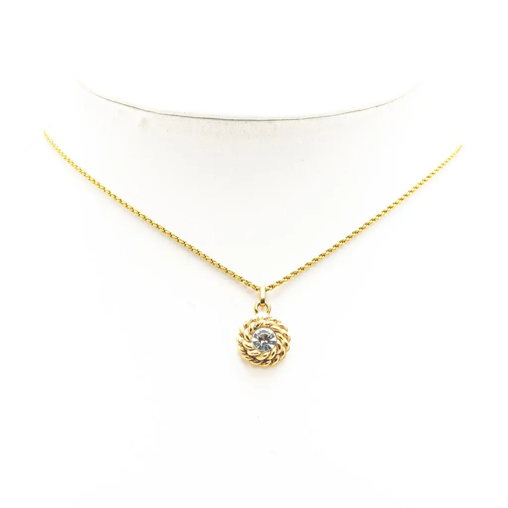 Chanel Gold Plated Rhinestone Pendant Necklace Gold Metal Very good - Model View