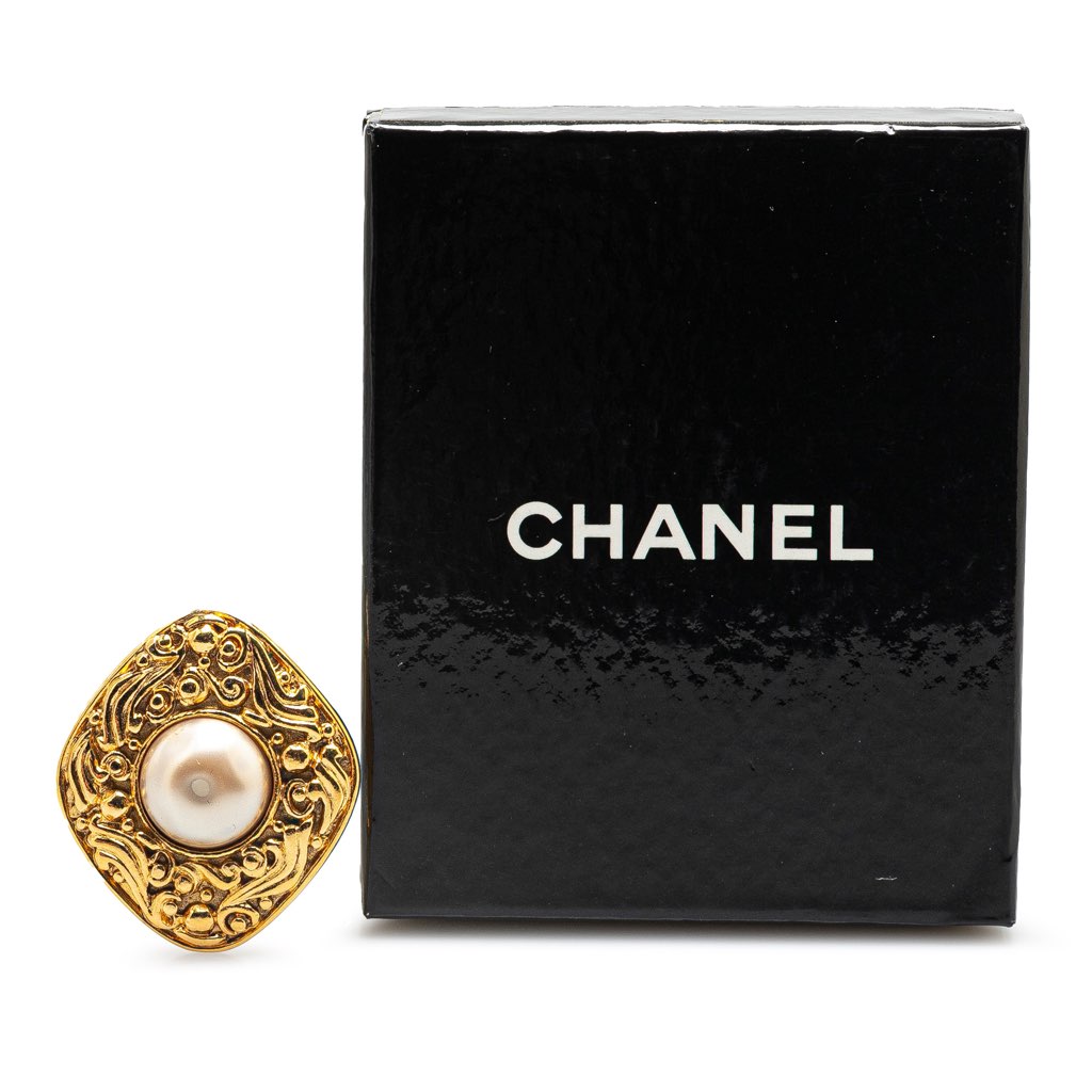 Chanel Gold Plated Faux Pearl Brooch - 5