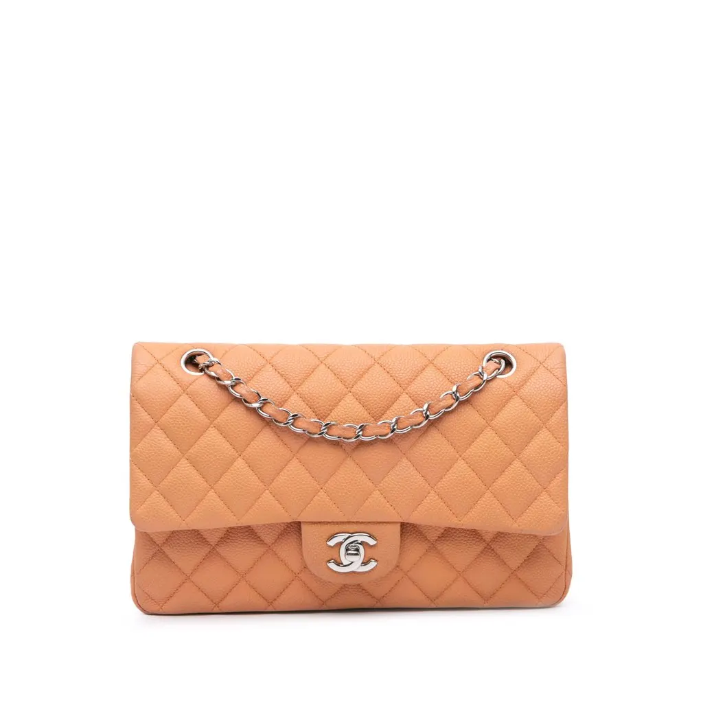 Chanel Medium Classic Caviar Double Flap Orange Leather Very good - Front View