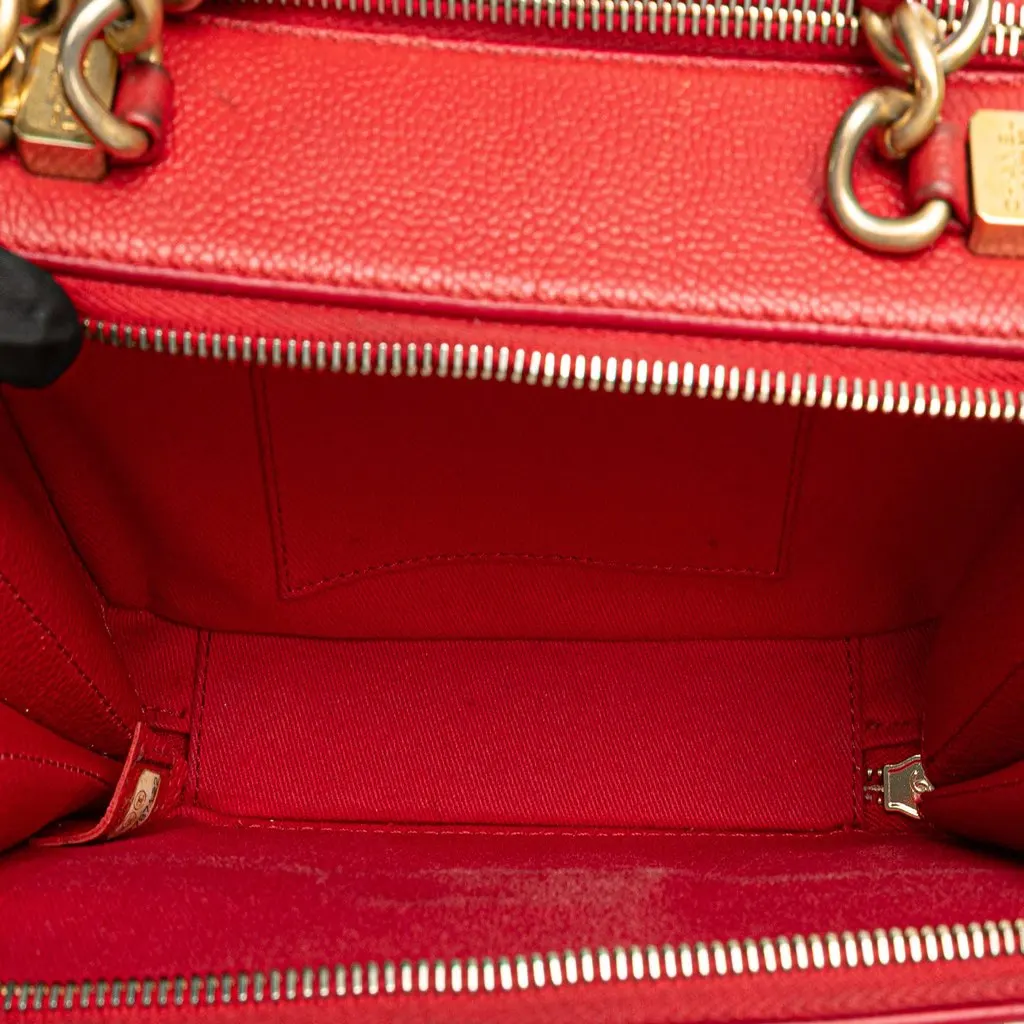 Chanel Small Quilted Caviar Top Handle Camera Bag Red Leather Good - Box View