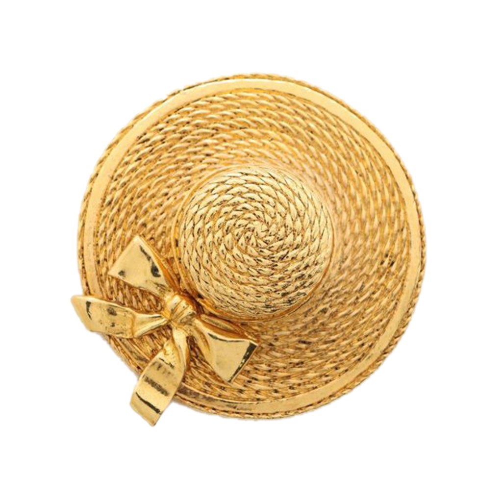 Chanel Gold Plated Straw Hat Brooch - 2