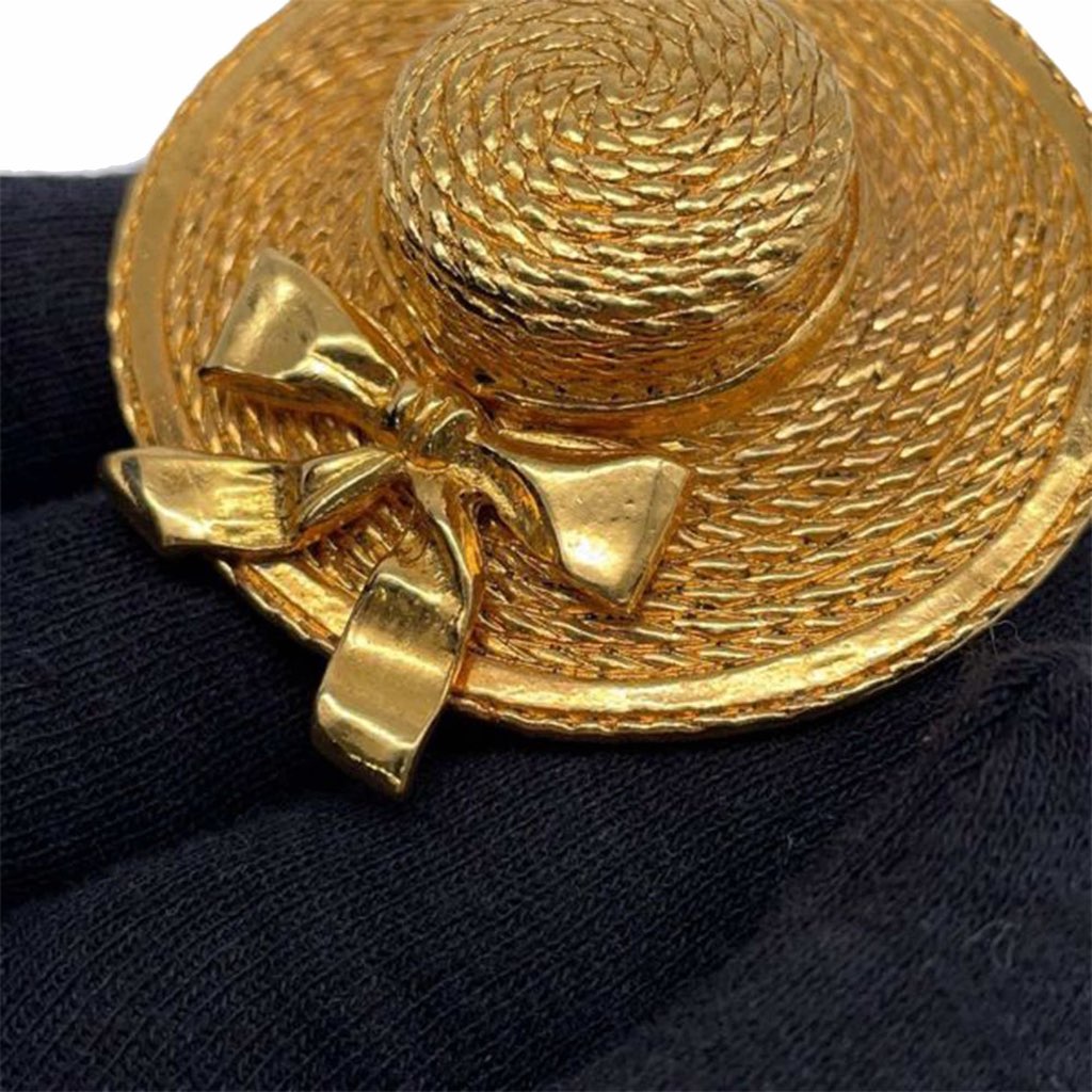 Chanel Gold Plated Straw Hat Brooch - 4