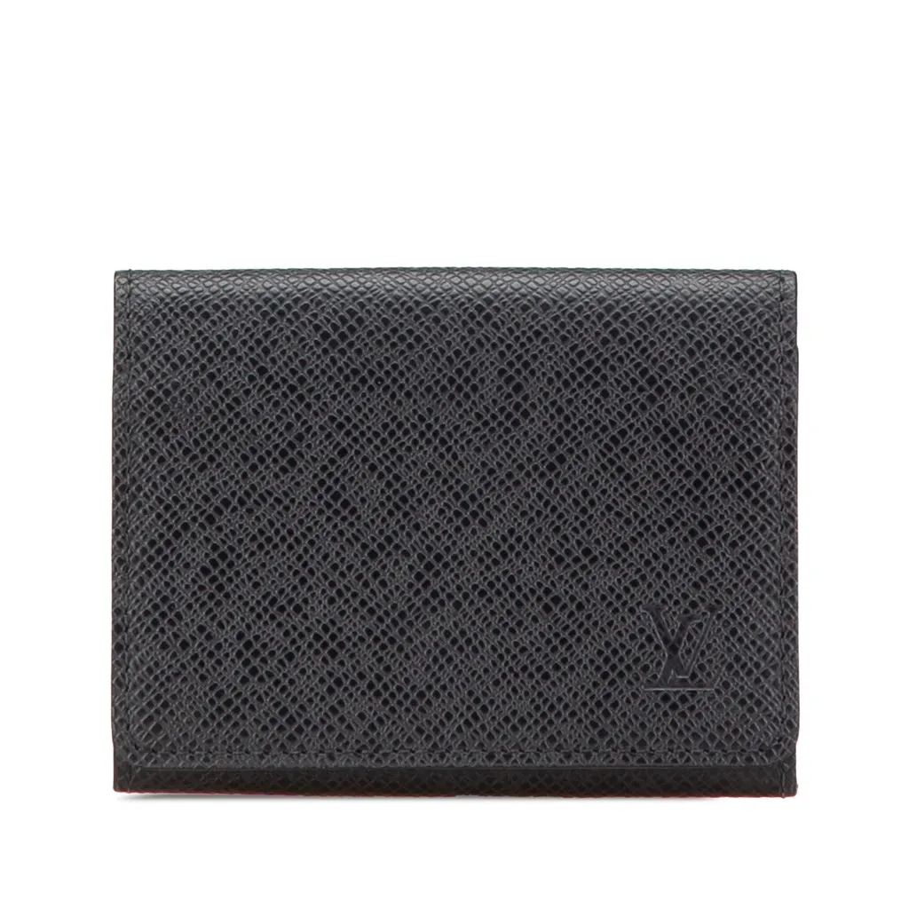 Louis Vuitton Taiga Business Card Holder Black Leather Good - Front View