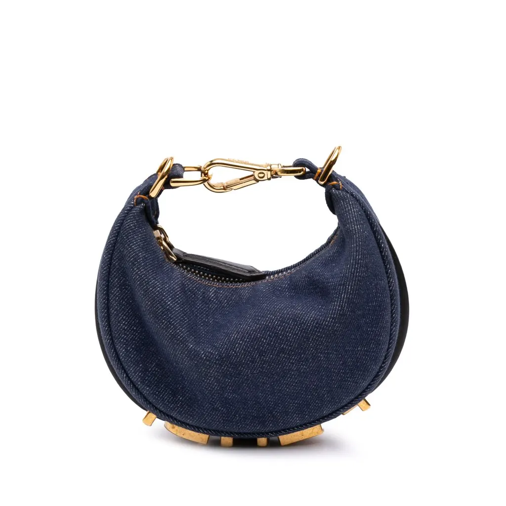 Fendi Nano Denim Fendigraphy Hobo Blue Denim Good - Front View