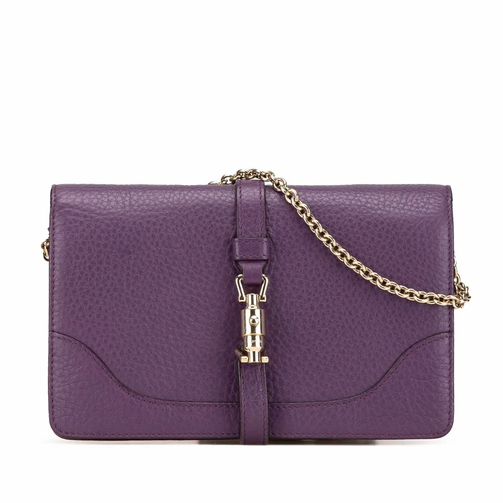 Gucci Pebbled Calfskin Piston Broadway Evening Bag Purple Leather Very good - Front View
