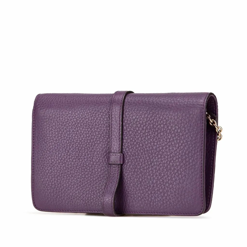 Gucci Pebbled Calfskin Piston Broadway Evening Bag Purple Leather Very good - Back View