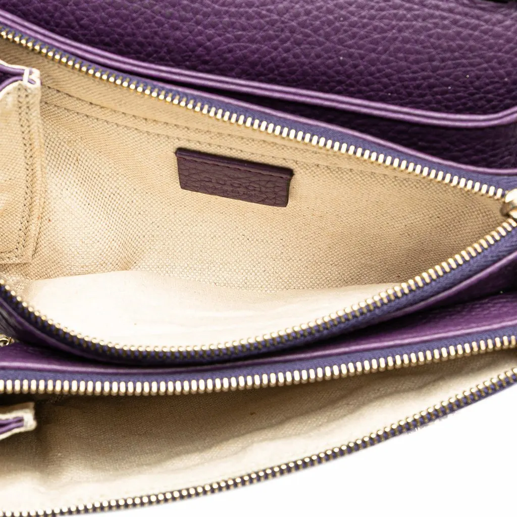 Gucci Pebbled Calfskin Piston Broadway Evening Bag Purple Leather Very good - Model View