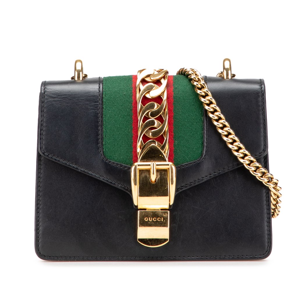 Gucci Mini Leather Web Sylvie Chain Crossbody