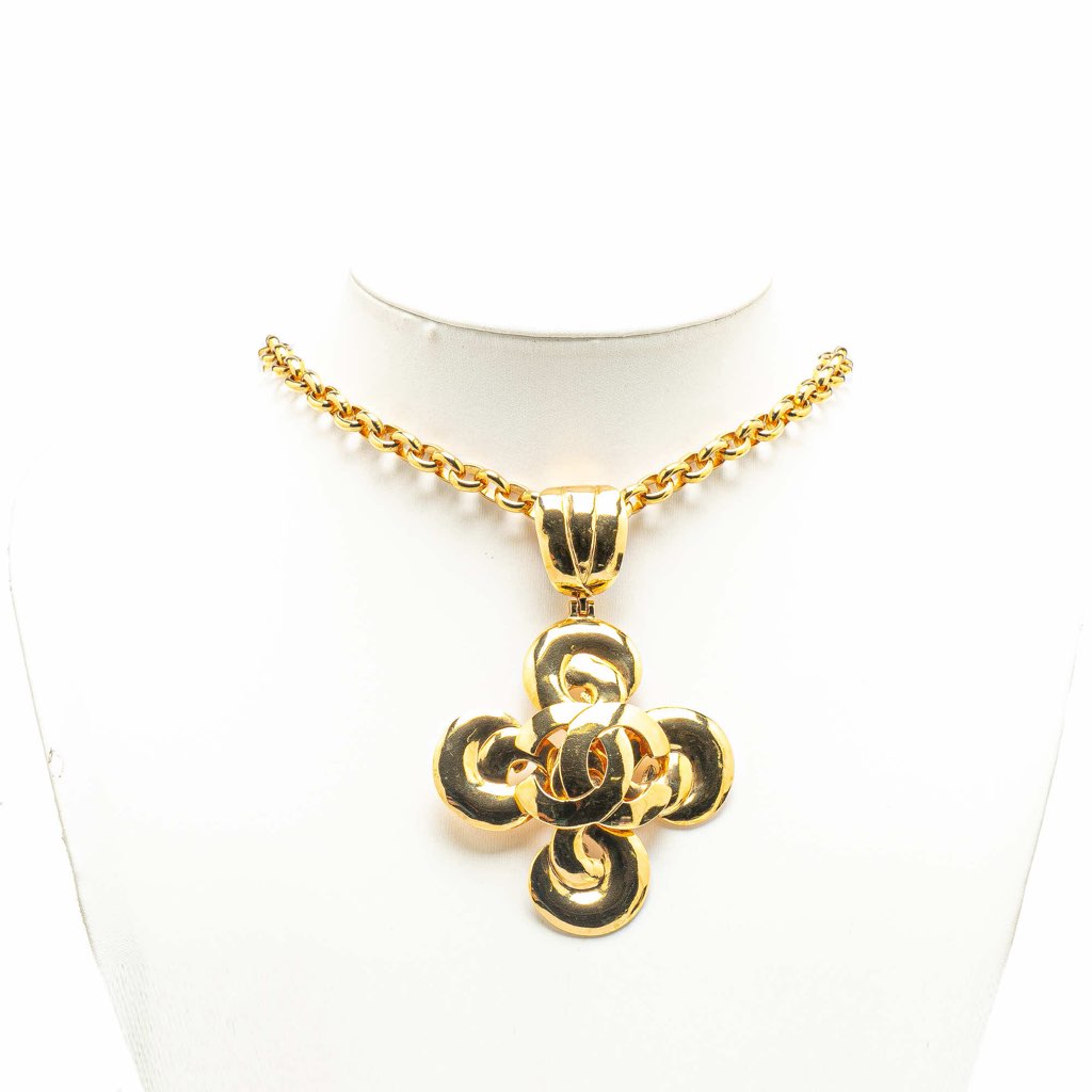 Chanel Gold Plated CC Clover Pendant Necklace - 4