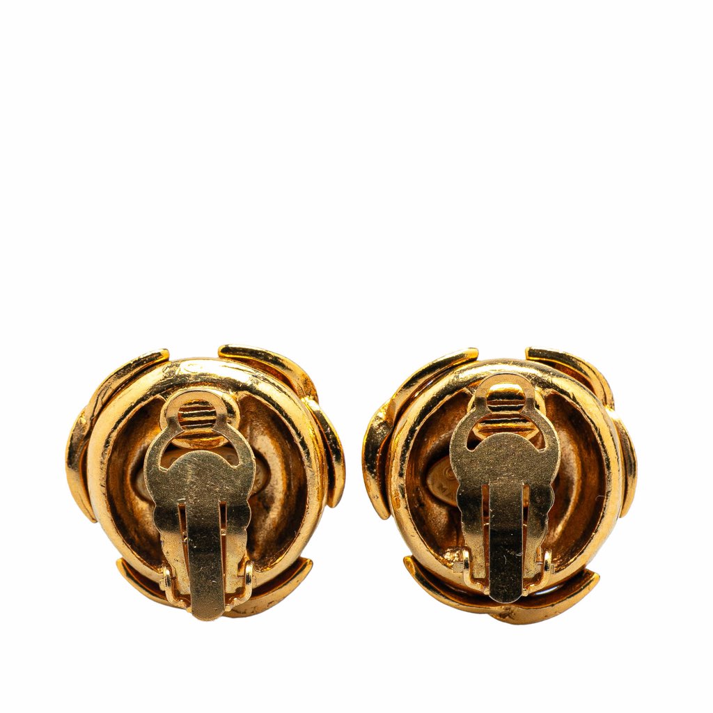 Chanel Gold Plated Triple CC Round Clip On Earrings - 2