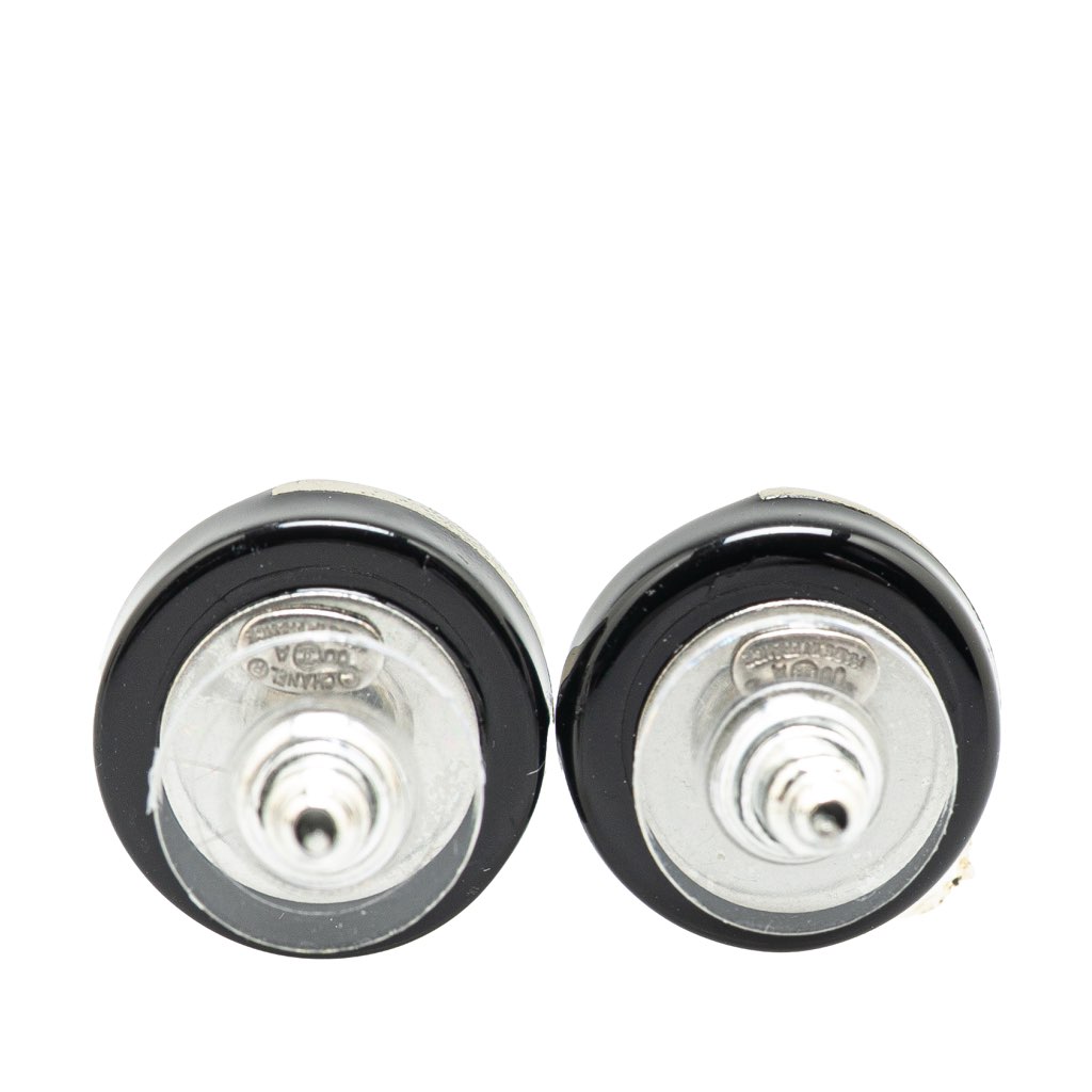 Chanel Silver and Resin CC Button Push Back Earrings - Back view