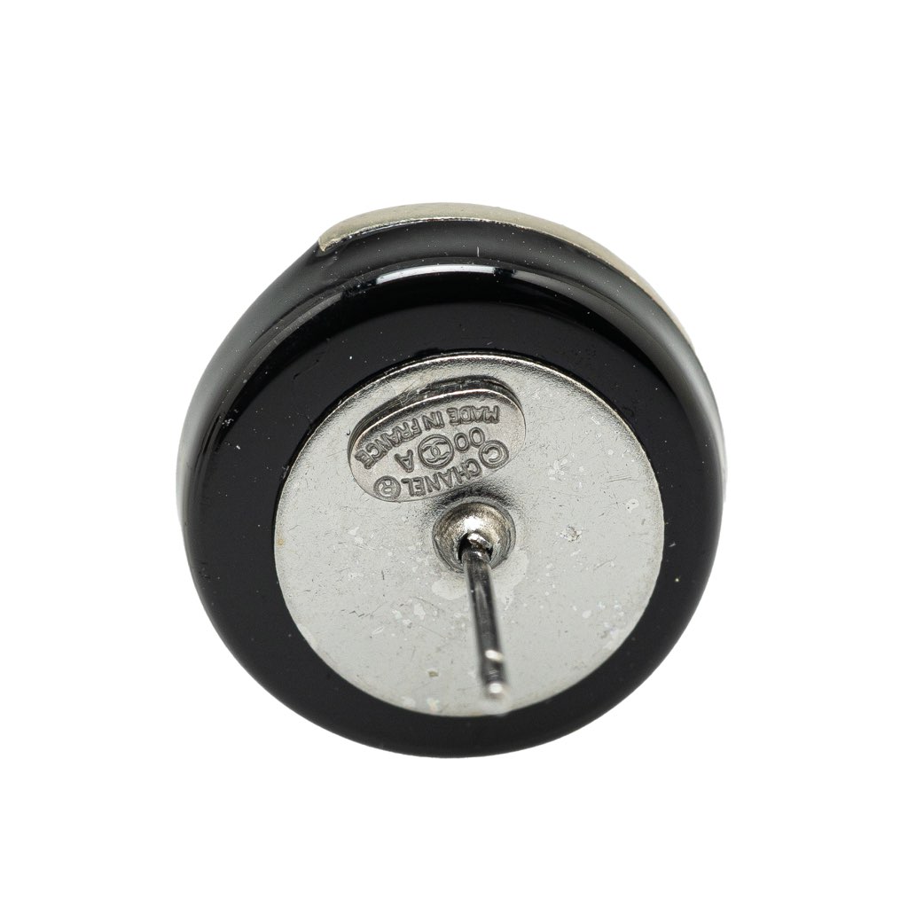 Chanel Silver and Resin CC Button Push Back Earrings - Image 6