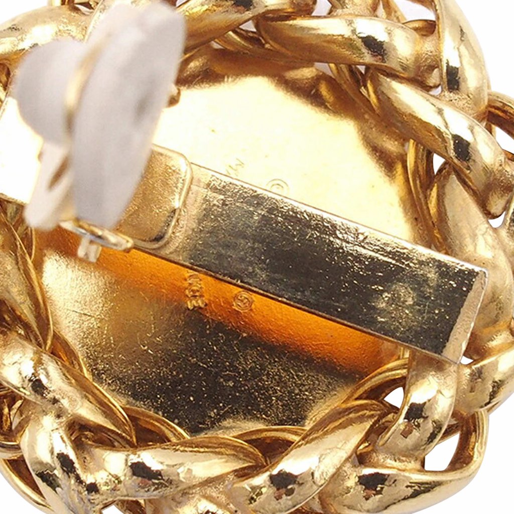 Chanel Gold Plated CC Wheat Medallion Clip On Earrings - 5