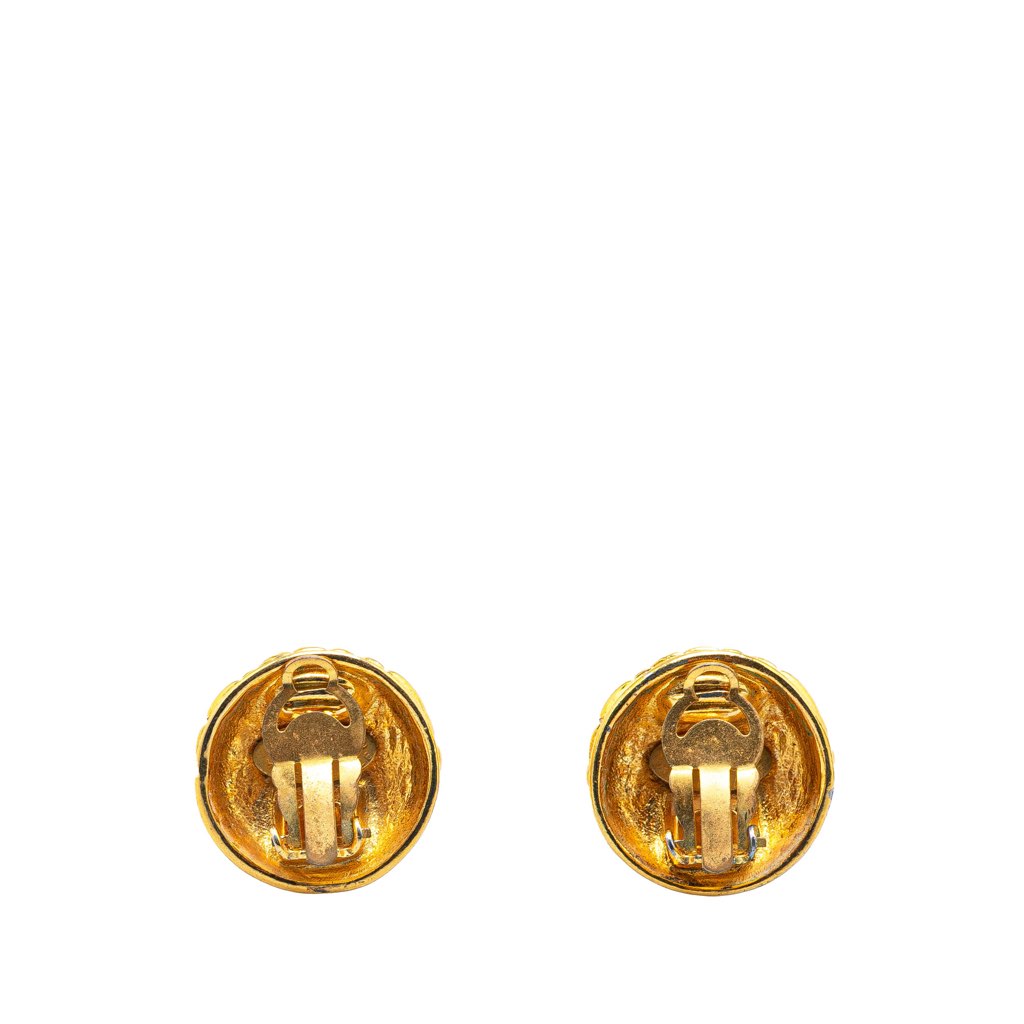 Chanel Gold Plated CC Quilted Round Clip on Earrings - Back view