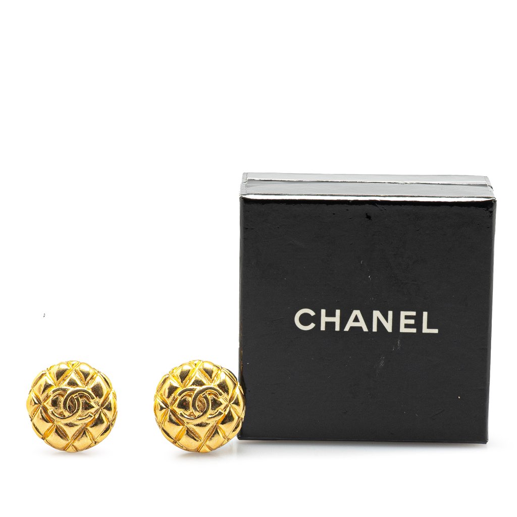 Chanel Gold Plated CC Quilted Round Clip on Earrings - 4