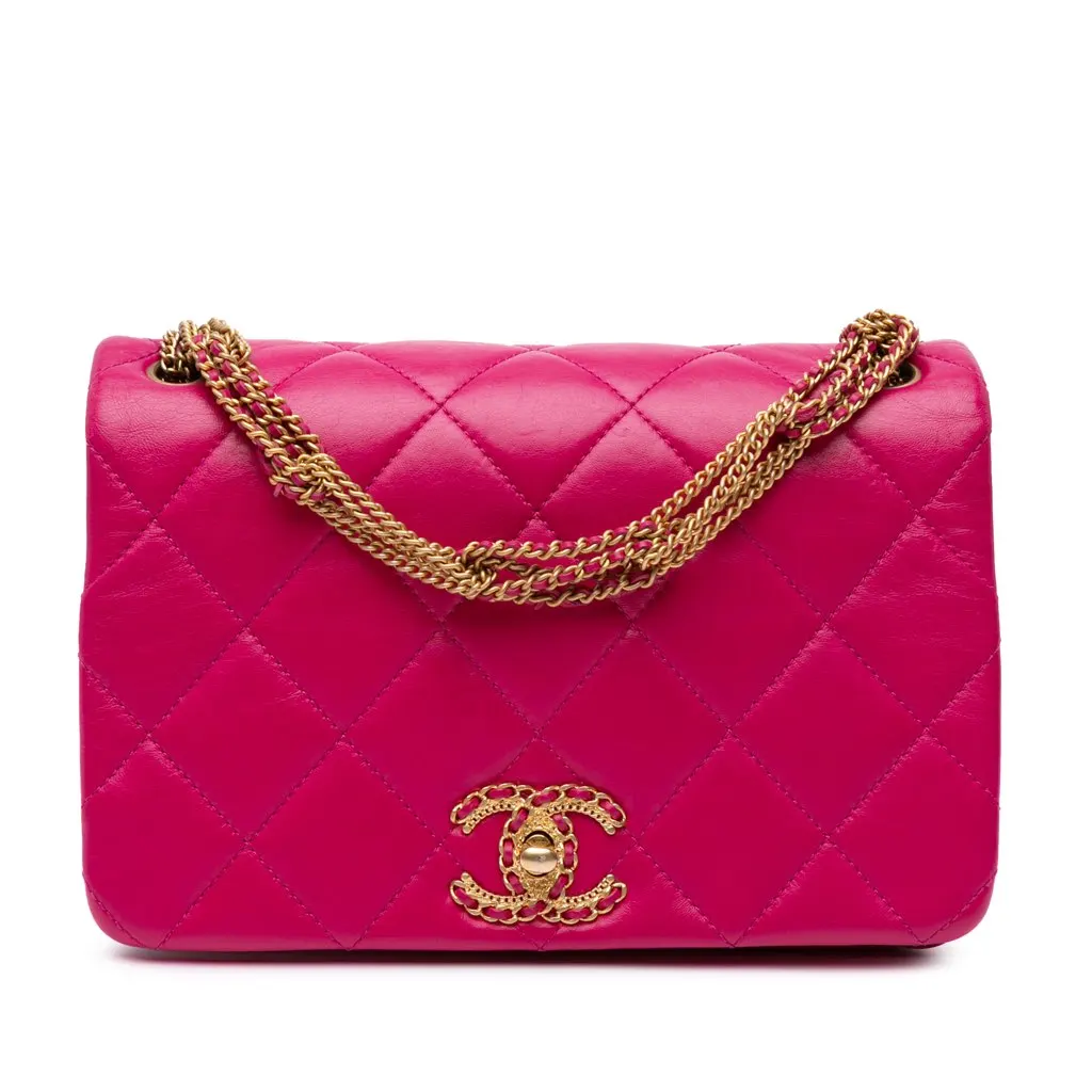 Chanel Small Quilted Lambskin On And On Chain Flap Pink Leather Very good - Front View