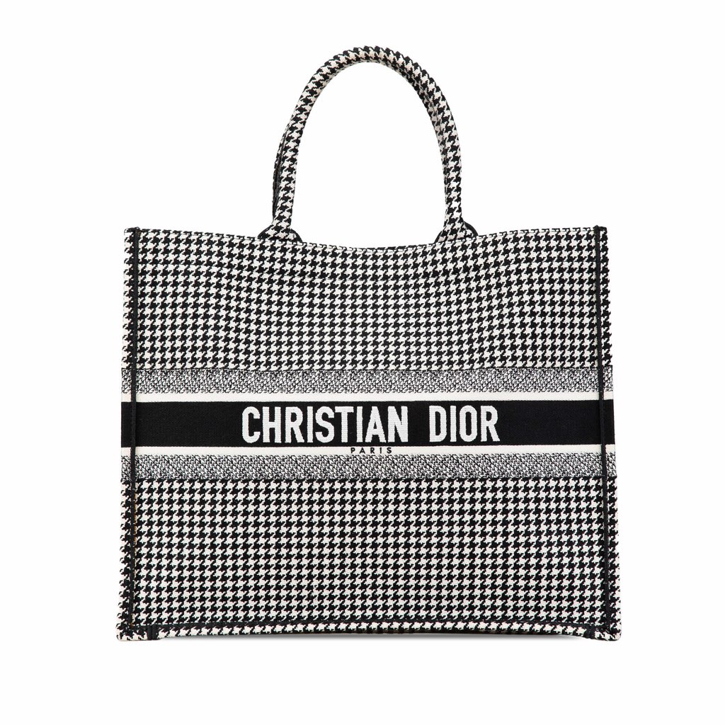 Dior Large Canvas Houndstooth Embroidered Book Tote