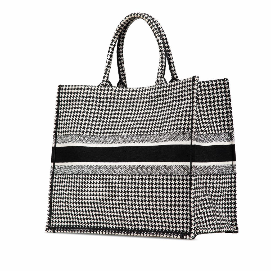 Dior Large Canvas Houndstooth Embroidered Book Tote - 2