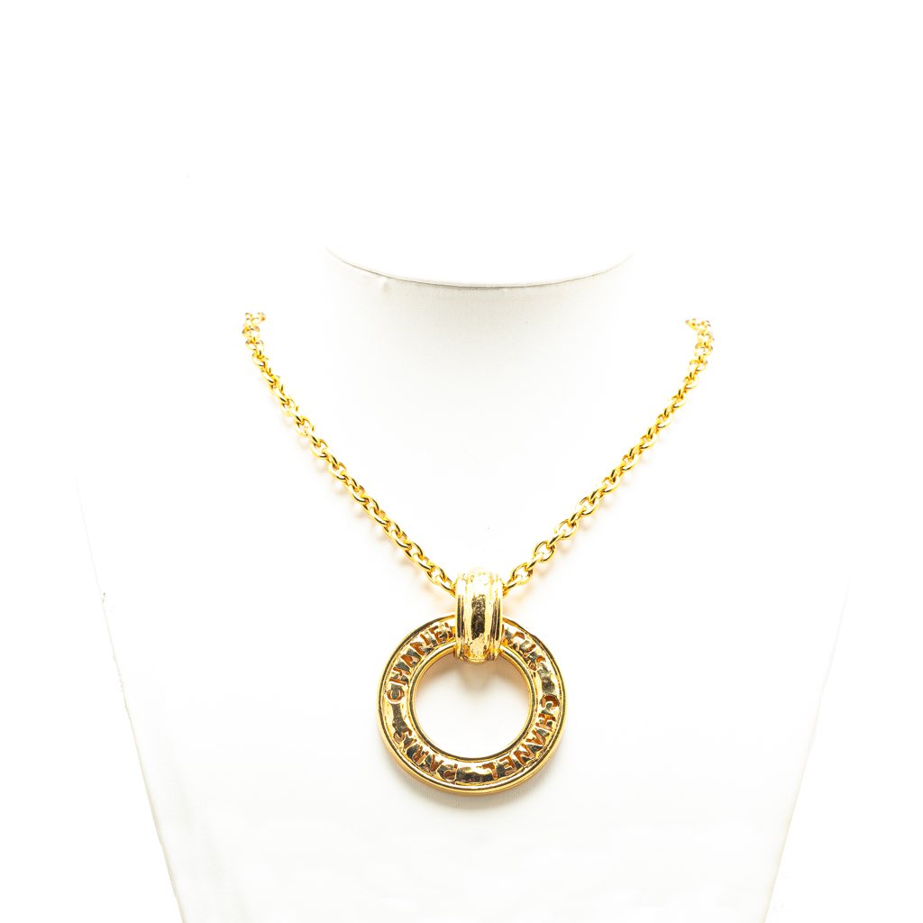 Chanel Gold Plated Circle Logo Pendant Necklace - 4