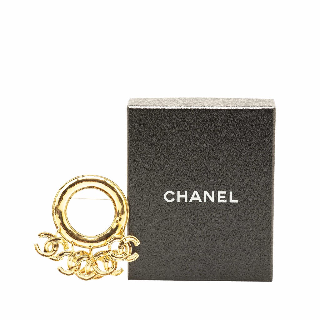 Chanel Gold Plated CC Charm Brooch - 5