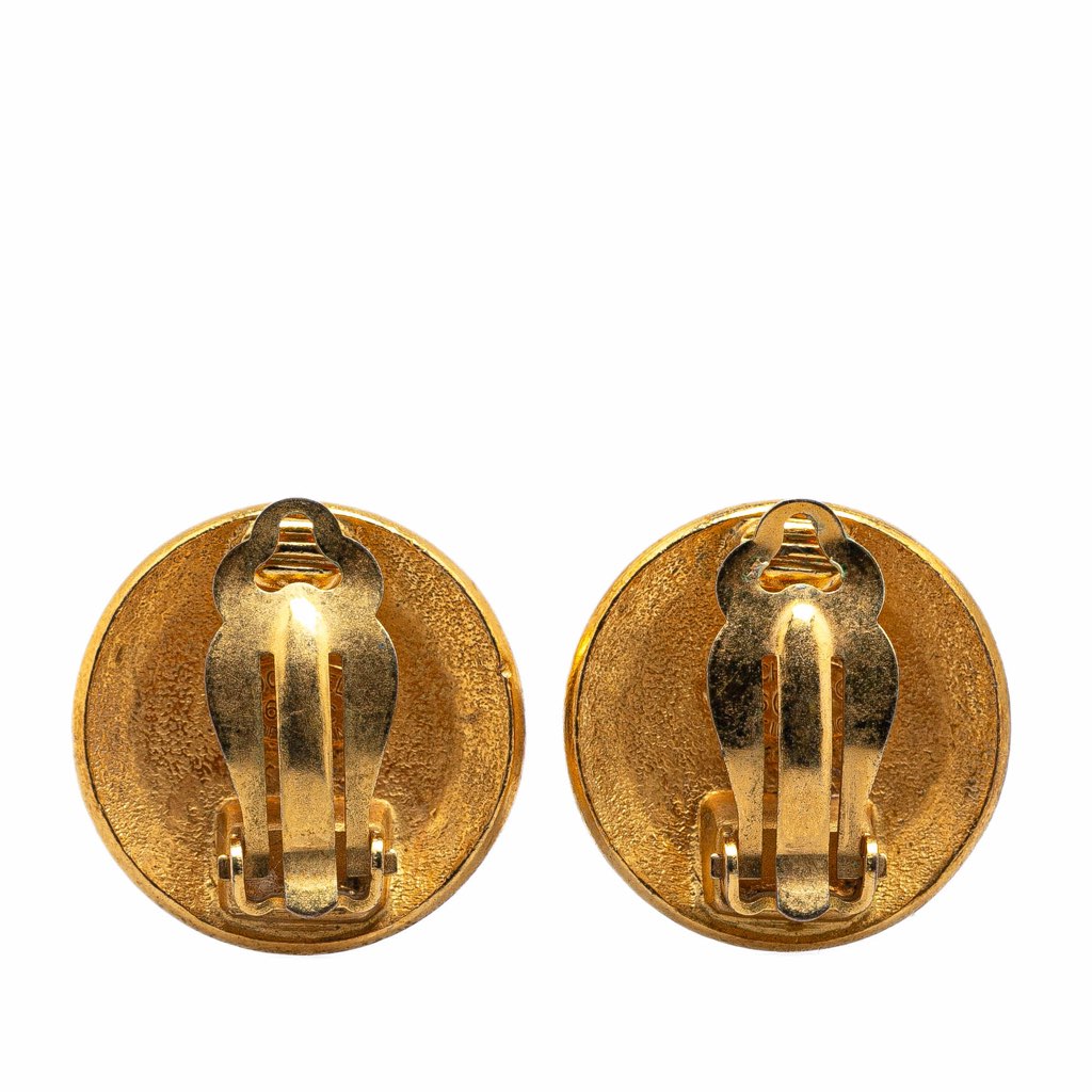 Chanel Gold Plated CC Round Clip on Earrings - 2