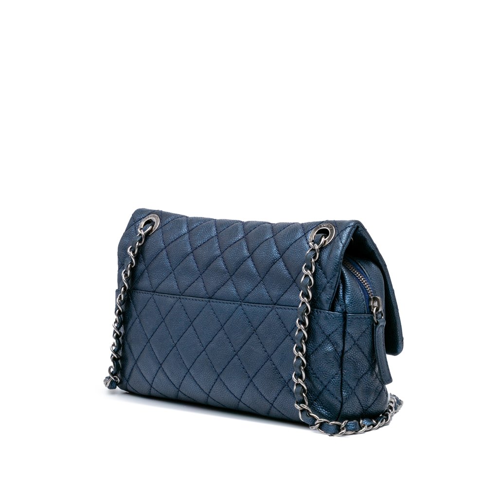 Chanel Jumbo Quilted Iridescent Caviar Easy Flap - Back view