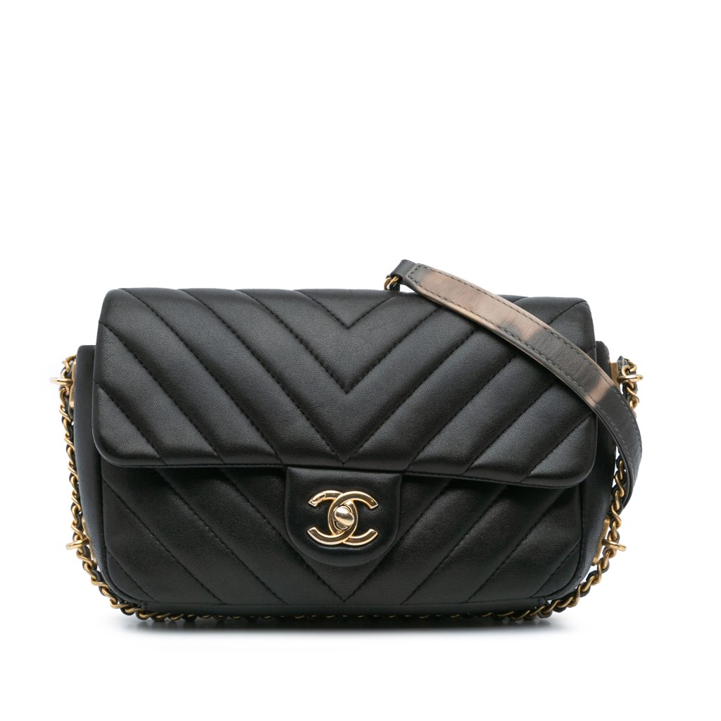 Chanel Mini Rectangular Chevron Lambskin Chain Around Flap
