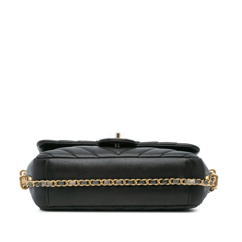Chanel Mini Rectangular Chevron Lambskin Chain Around Flap Black Leather Very good - Inside View