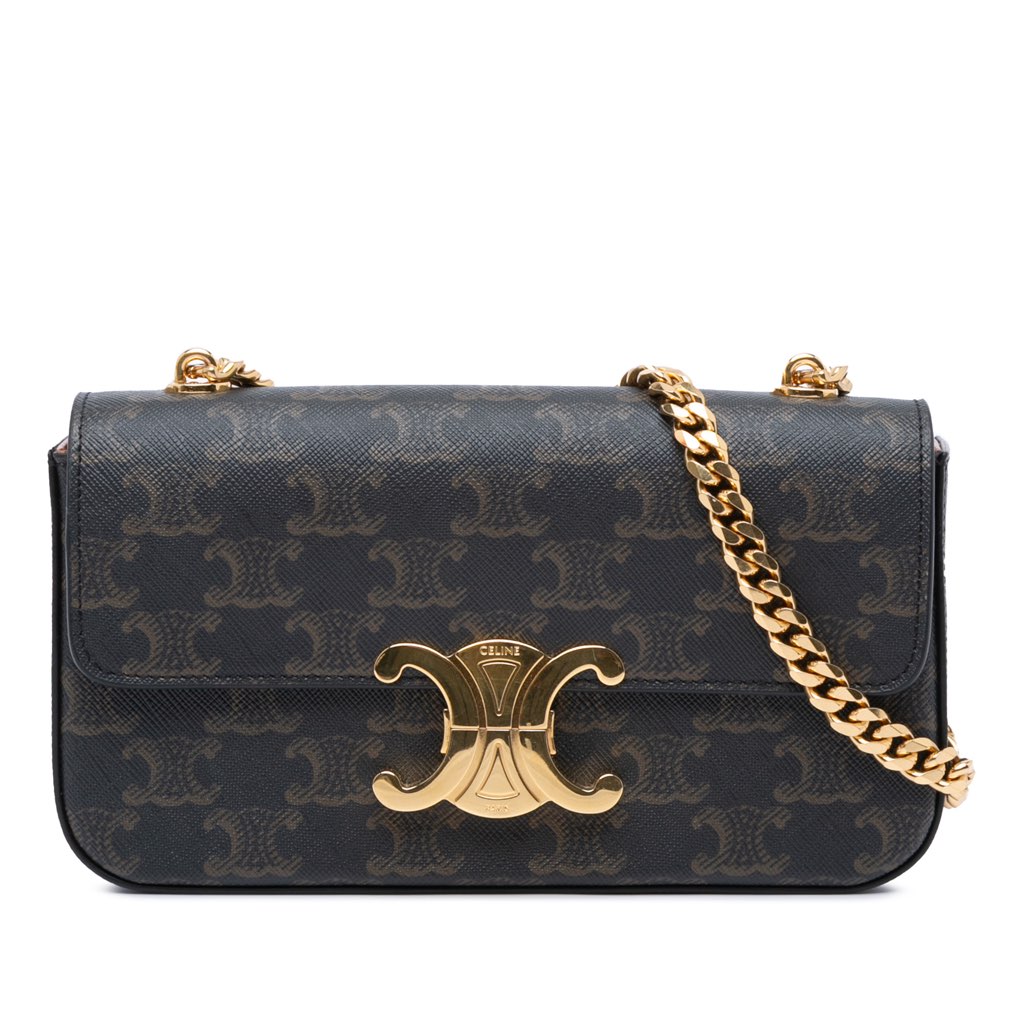 Celine Triomphe Coated Canvas Claude Chain Shoulder Bag