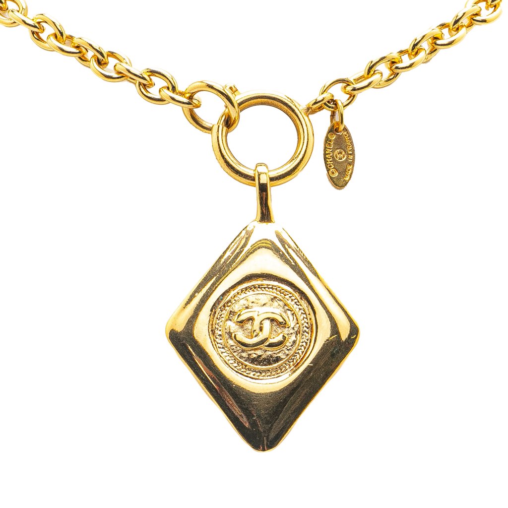 Chanel Gold Plated CC Diamond Shape Pendant Necklace