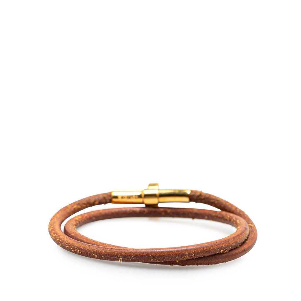 Hermès Gold Plated Kite Leather Kelly Double Tour Bracelet - Image 6