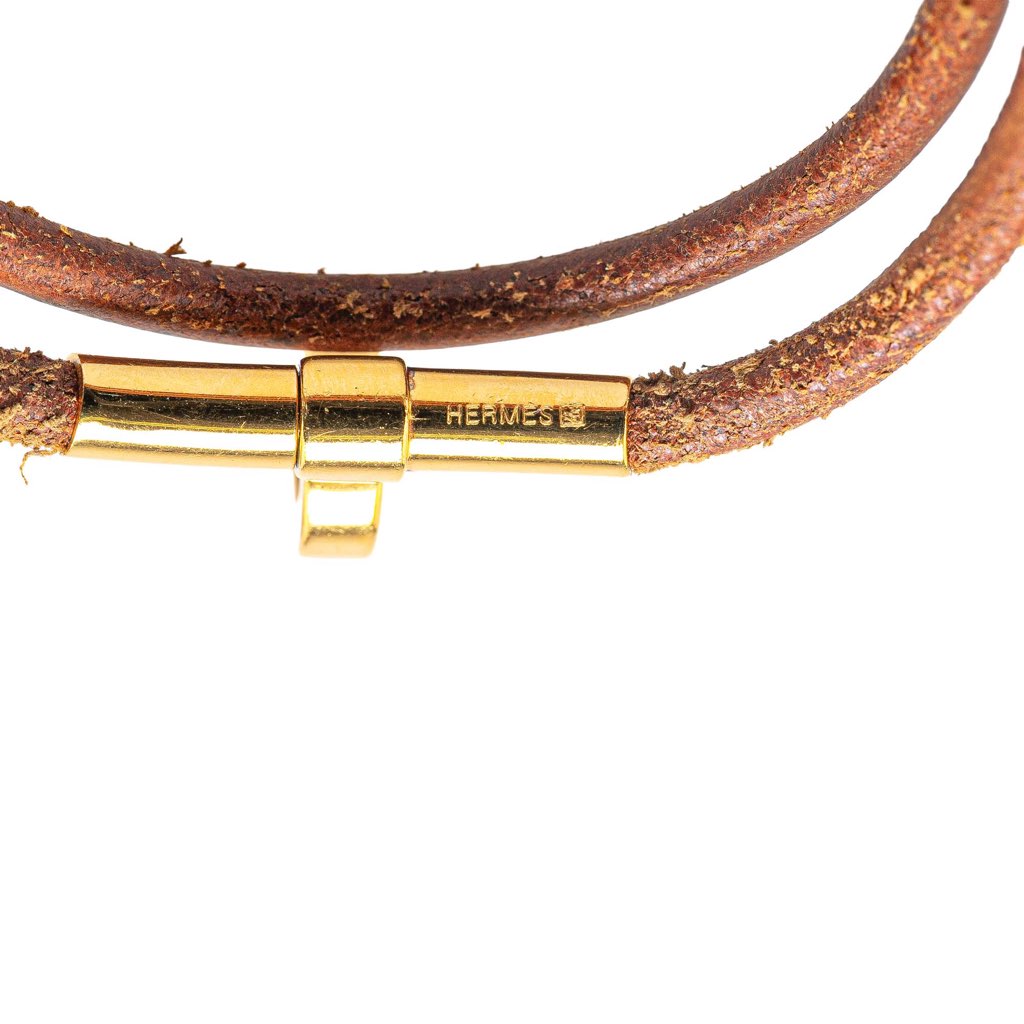 Hermès Gold Plated Kite Leather Kelly Double Tour Bracelet - Side view