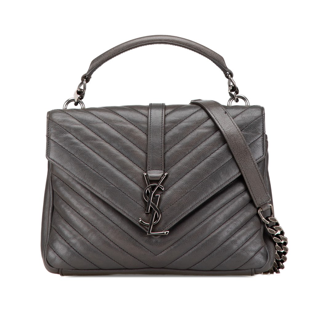 Saint Laurent Medium Quilted Chevron Sheepskin College Satchel