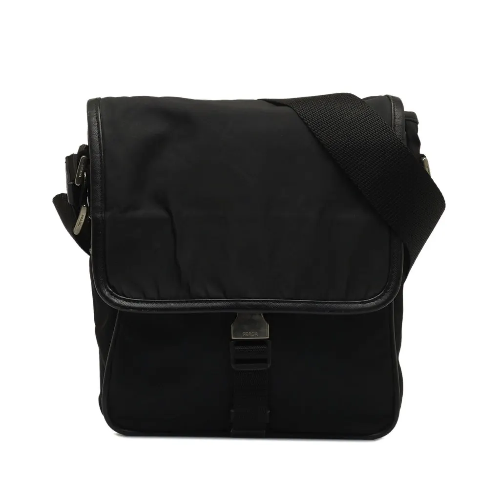 Prada Tessuto Buckle Messenger Bag Black Good - Front View