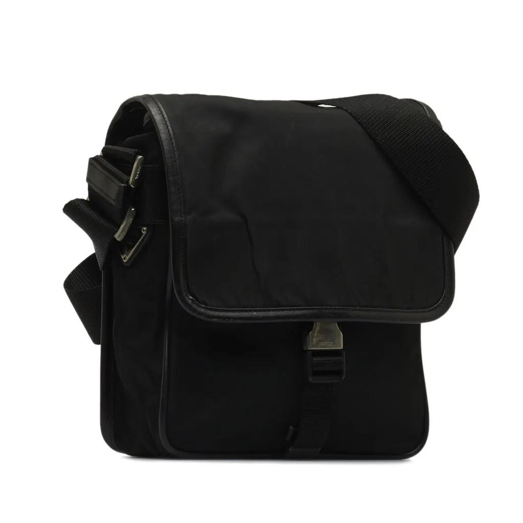 Prada Tessuto Buckle Messenger Bag Black Good - Back View