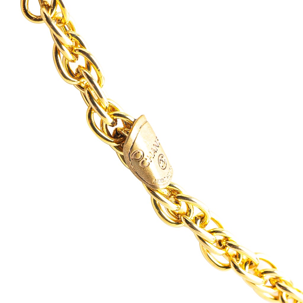 Chanel Gold Plated CC Pendant Rhinestones Necklace - Image 6
