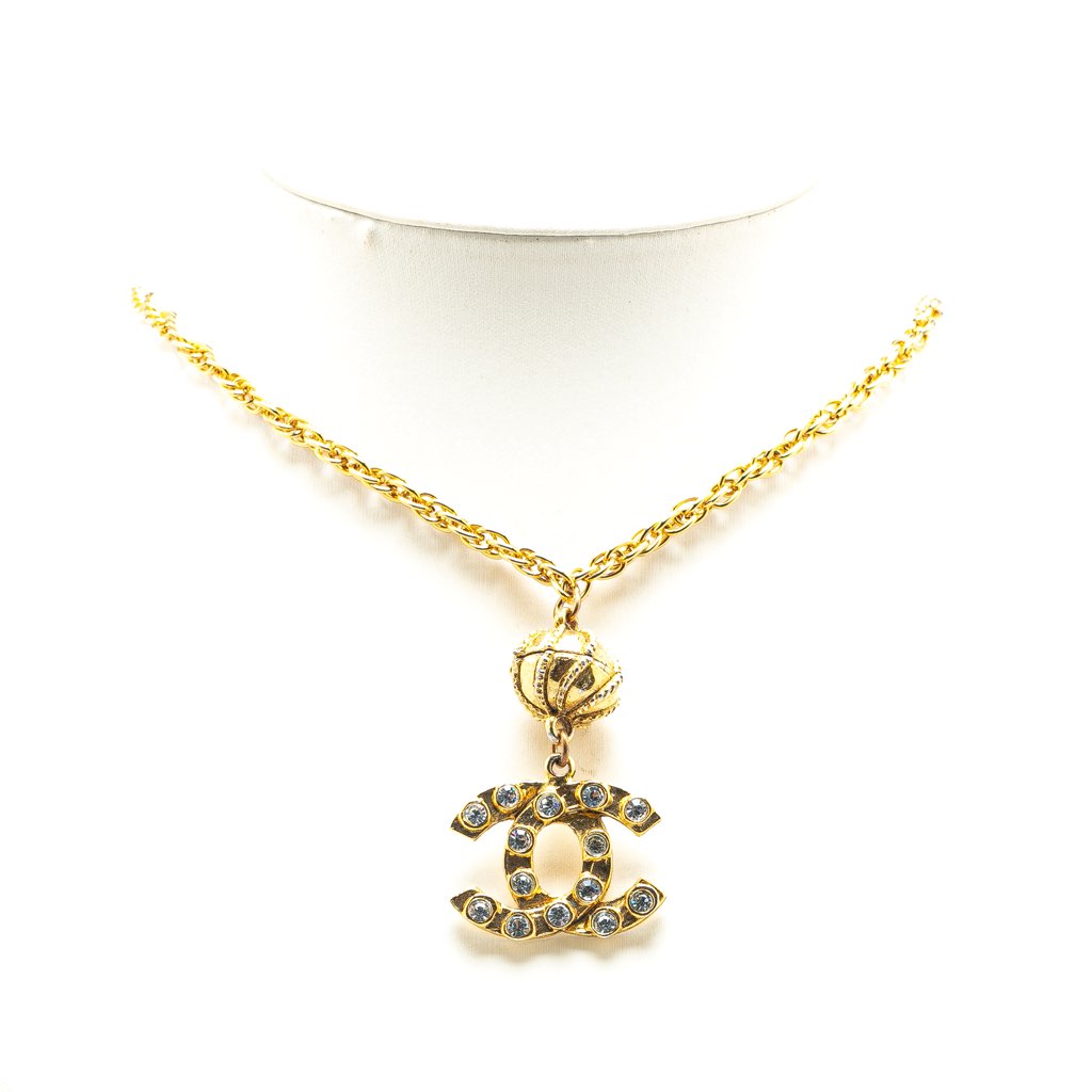 Chanel Gold Plated CC Pendant Rhinestones Necklace - 4