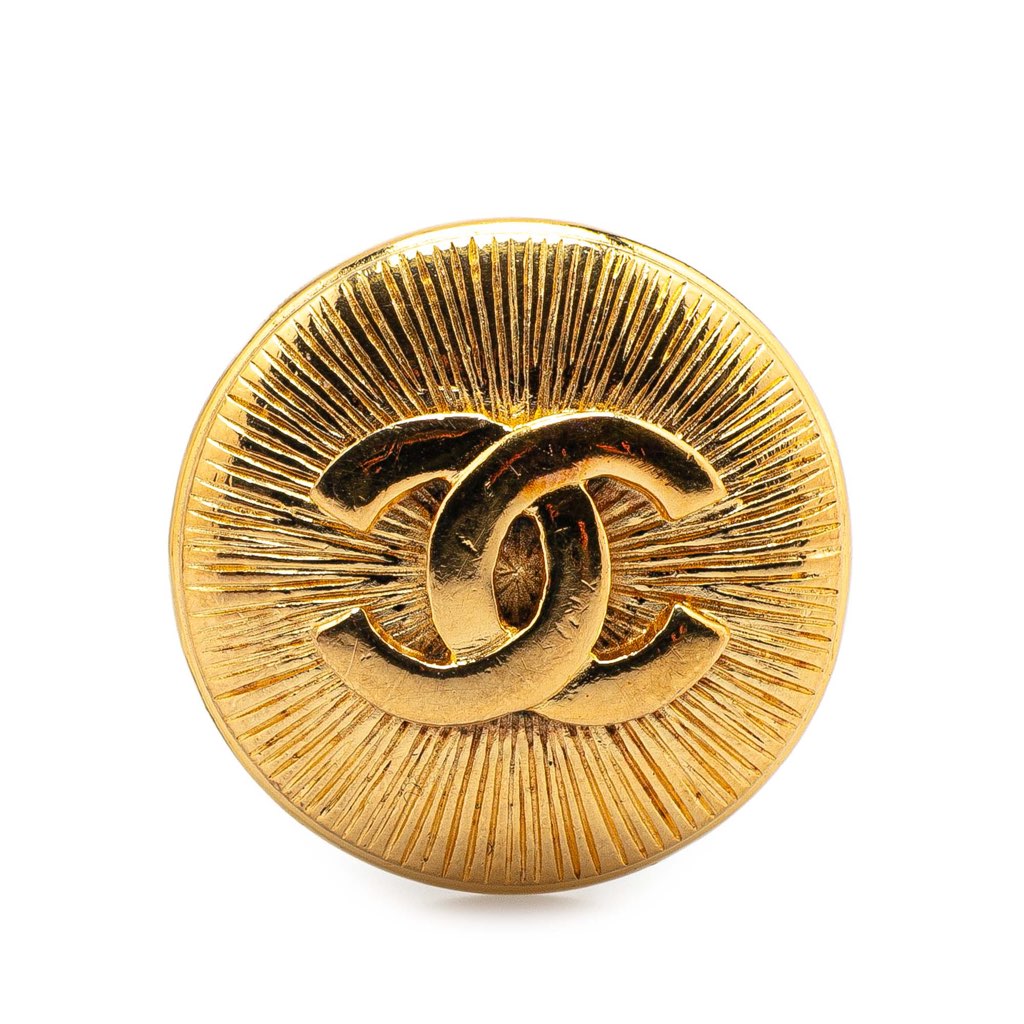 Chanel Gold Plated CC Round Brooch