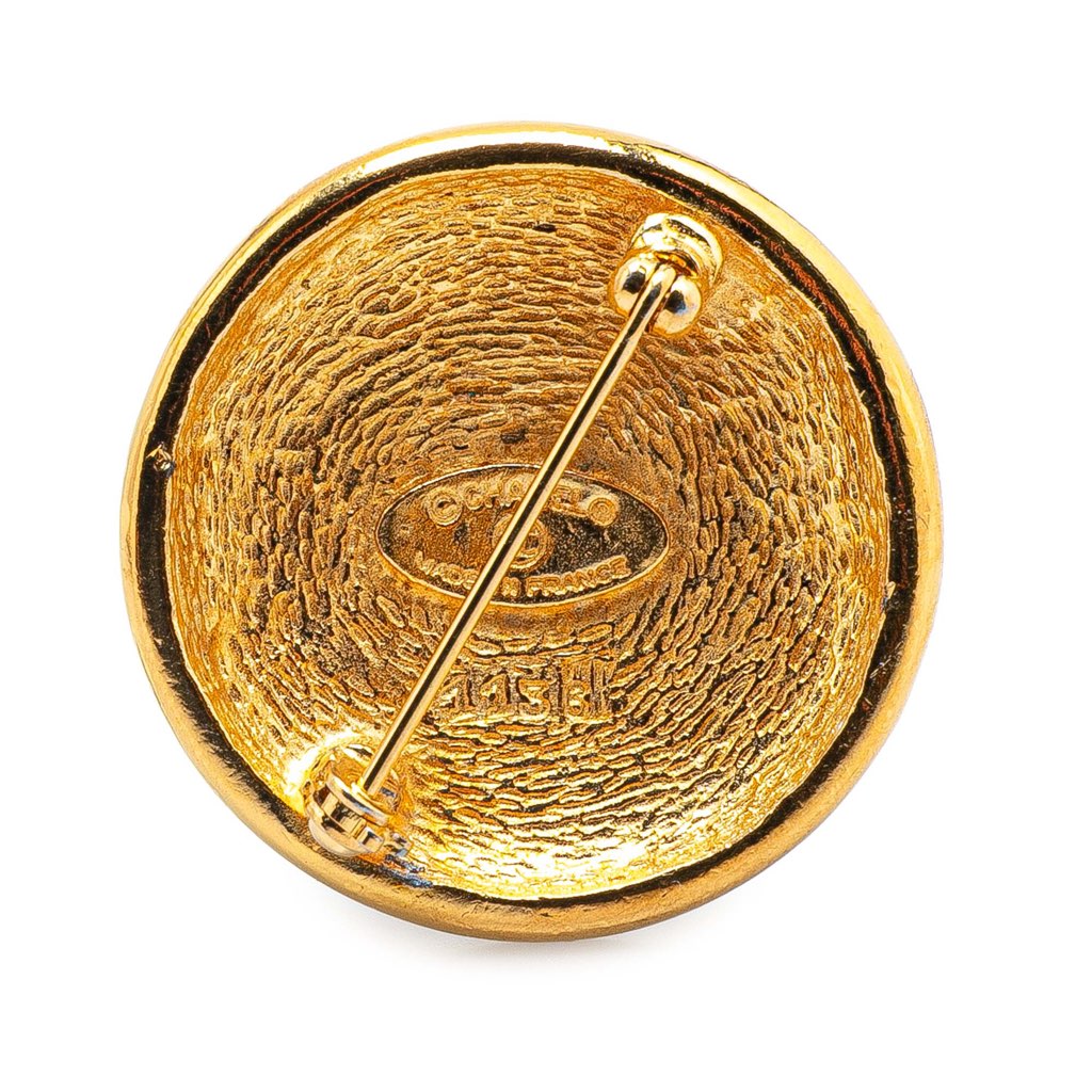 Chanel Gold Plated CC Round Brooch - Back view