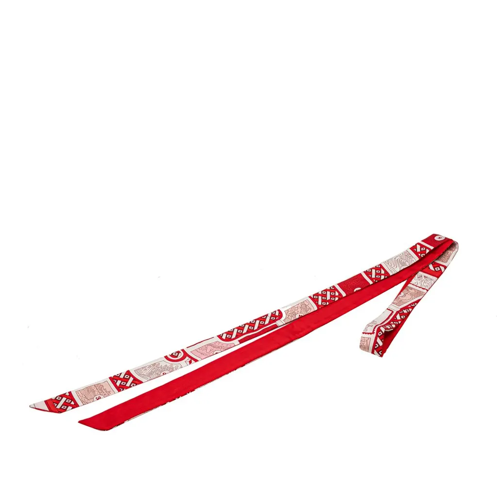 Hermès Le Tour Du Monde  Twilly Silk Scarf Red Silk Very good - Back View