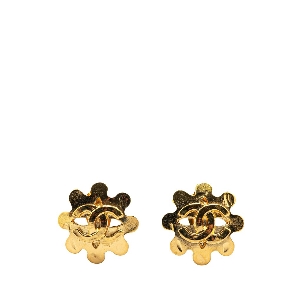 Chanel Gold Plated CC Flower Clip On Earrings