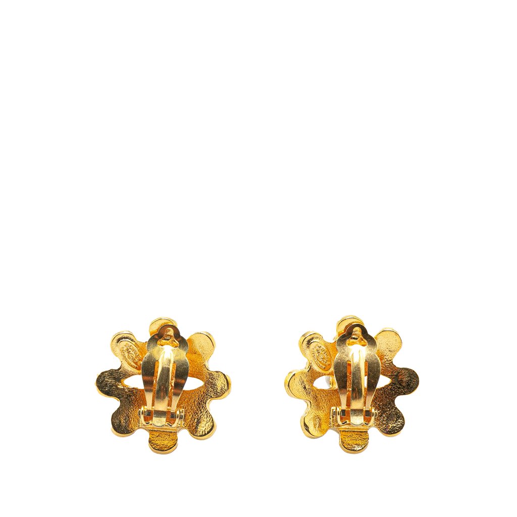 Chanel Gold Plated CC Flower Clip On Earrings - Back view